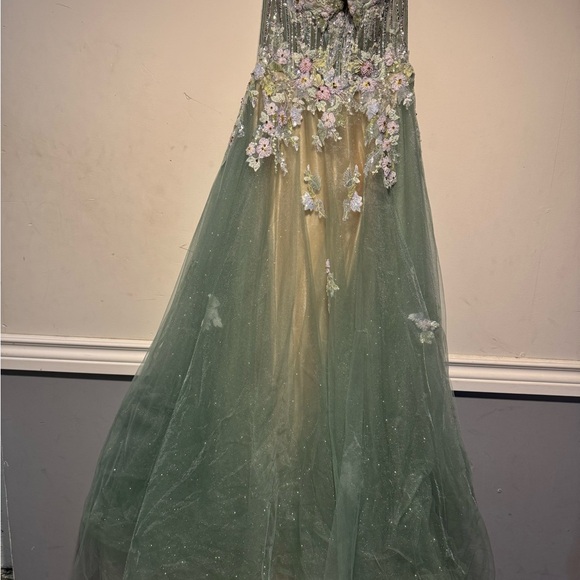 green and cream wedding dresses Bethany Ivory and Green 3D Wedding dress, A-Line Wedding Dress with 3D flowers, Disney Wedding Dress Floral Wedding Dress